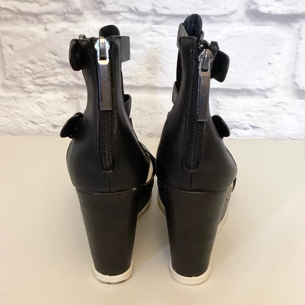 Nature Breeze 8.5 Gladiator Black Wedge Leather Sandals Women’s Cork Shoes